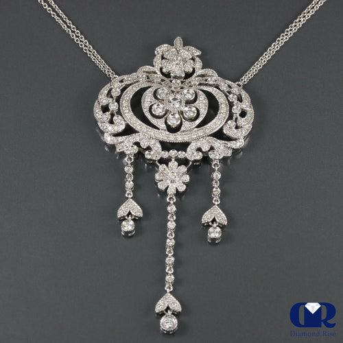 Vintage Diamond Necklace In 14K White Gold With Double 15" Chain