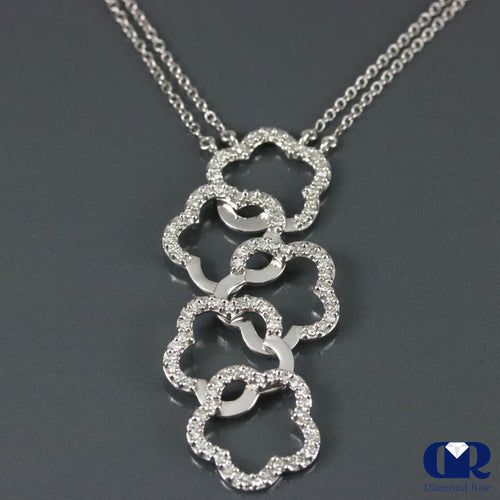 Diamond Plum Blossom Shaped Necklace In 18K White Gold With Double Cable Chain 17"