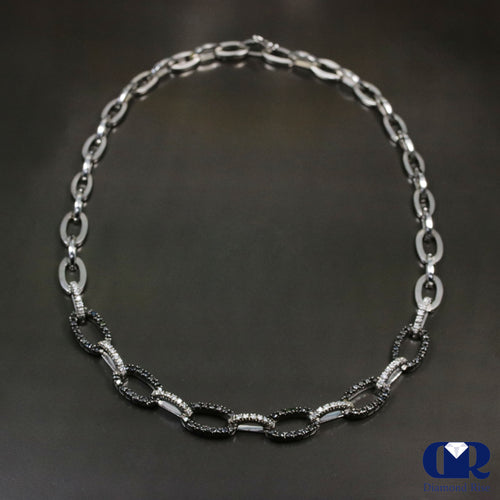 Natural White & Black Diamond Large Cable Chain Necklace 14K White Gold 18"