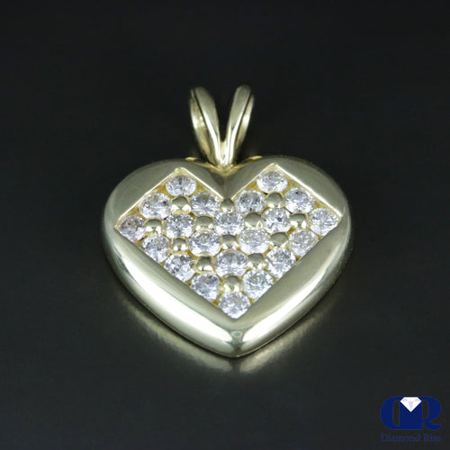 0.85 Carat Round Cut Diamond Heart Shaped Pendant In14K Yellow Gold