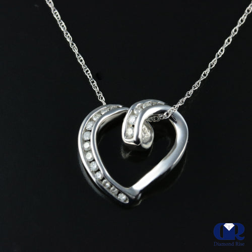 0.25 Carat Diamond Heart Shape Slide Pendant Necklace 14K White Gold With Chain