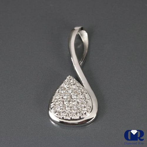 Round Cut Diamond Pear Shaped Twist Pendant Necklace 14K White Gold With 16" Chain