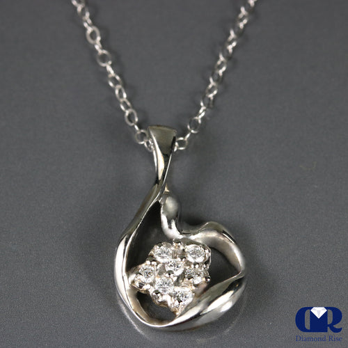 0.25 Ct Round Cut Diamond Pendant Necklace 14K White Gold With Chain