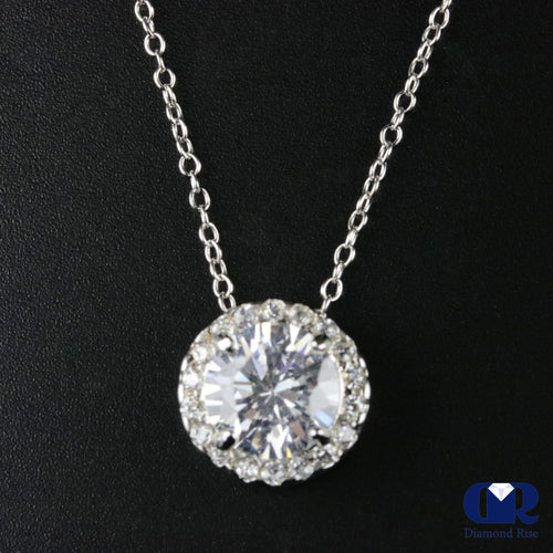 Women's 1.96 Carat Round Cut Diamond Solitaire Diamond Pendant Necklace In 14K White Gold