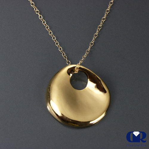 14K Solid Gold Crooked Circular Shaped Pendant With 16" Chain