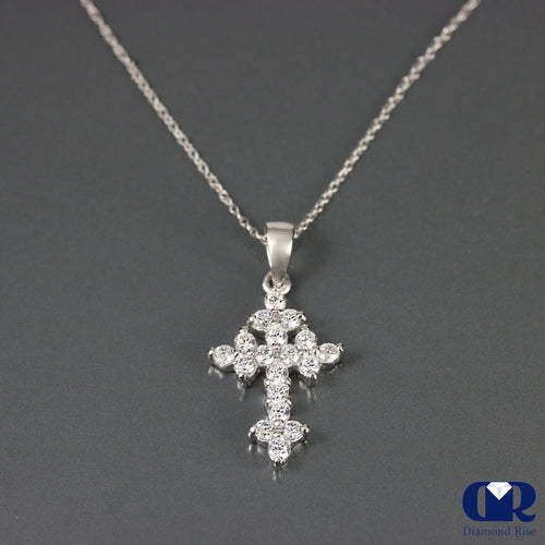 0.45 Ct Round Cut Diamond Cross Pendant In 14K Gold With 16" Chain