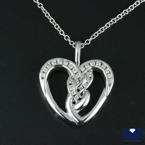 Diamond Double Twisted Open Heart Pendant Necklace 14K White Gold With 16" Chain