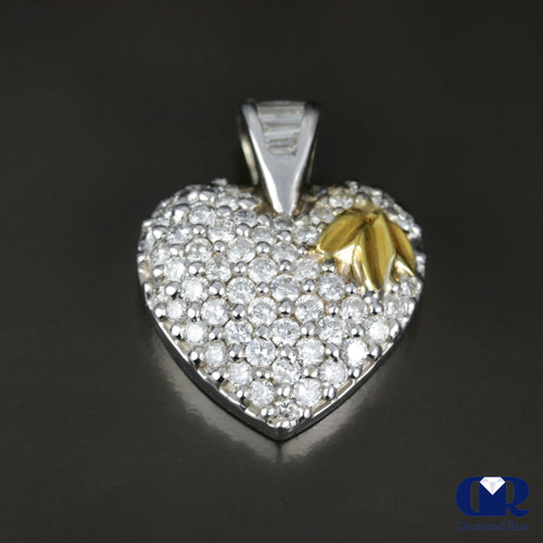 Natural 1.65 Carat Round Cut Diamond Heart Pendant Necklace 14K White Gold