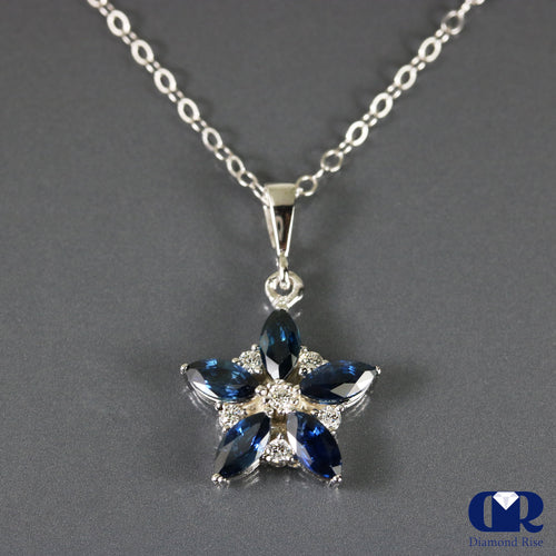 Natural 1.89 Ct Diamond & Sapphire Pendant In 14K Gold With 16" Chain