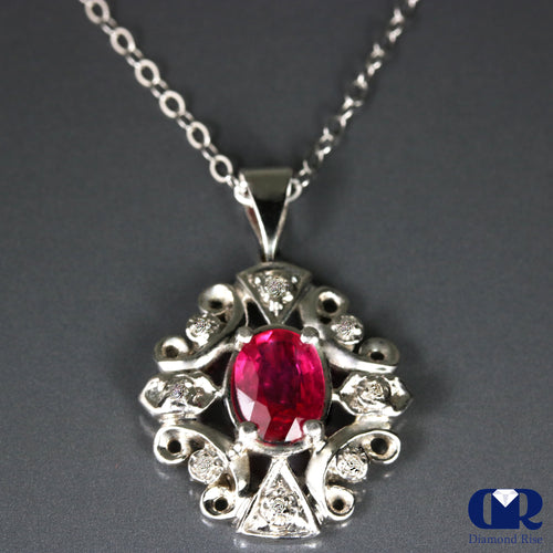 1.15 Ct Ruby & Diamond Pendant Necklace 14K With 16" Chain