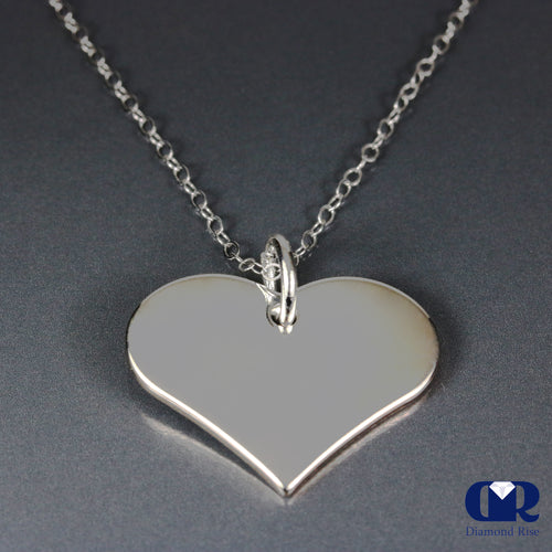 Solid 14K White Gold Heart Shaped Pendant Necklace With Chain