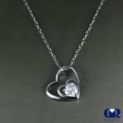 Double Open Solitaire Heart Diamond Pendant Necklace In 14K Gold