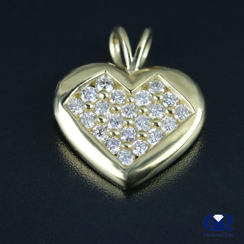 0.65 Carat Round Cut Diamond Heart Pendant In 14K Yellow Gold