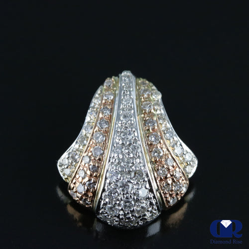 Women's Round Cut Diamond Shell Shaped Slide Pendant Necklace In 14K White & Rose Gold