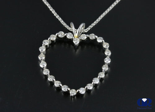 1.00 Carat Round Cut Diamond Open Heart Pendant Necklace 14K White Gold 16" Chain