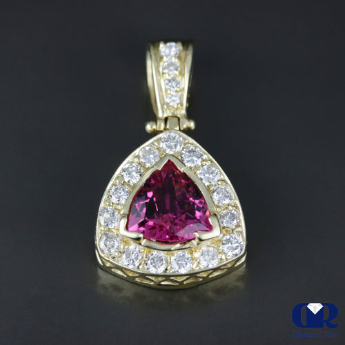 Women's Pink Trillion Tourmaline & Diamond Pendant Necklace In 14K Yellow Gold