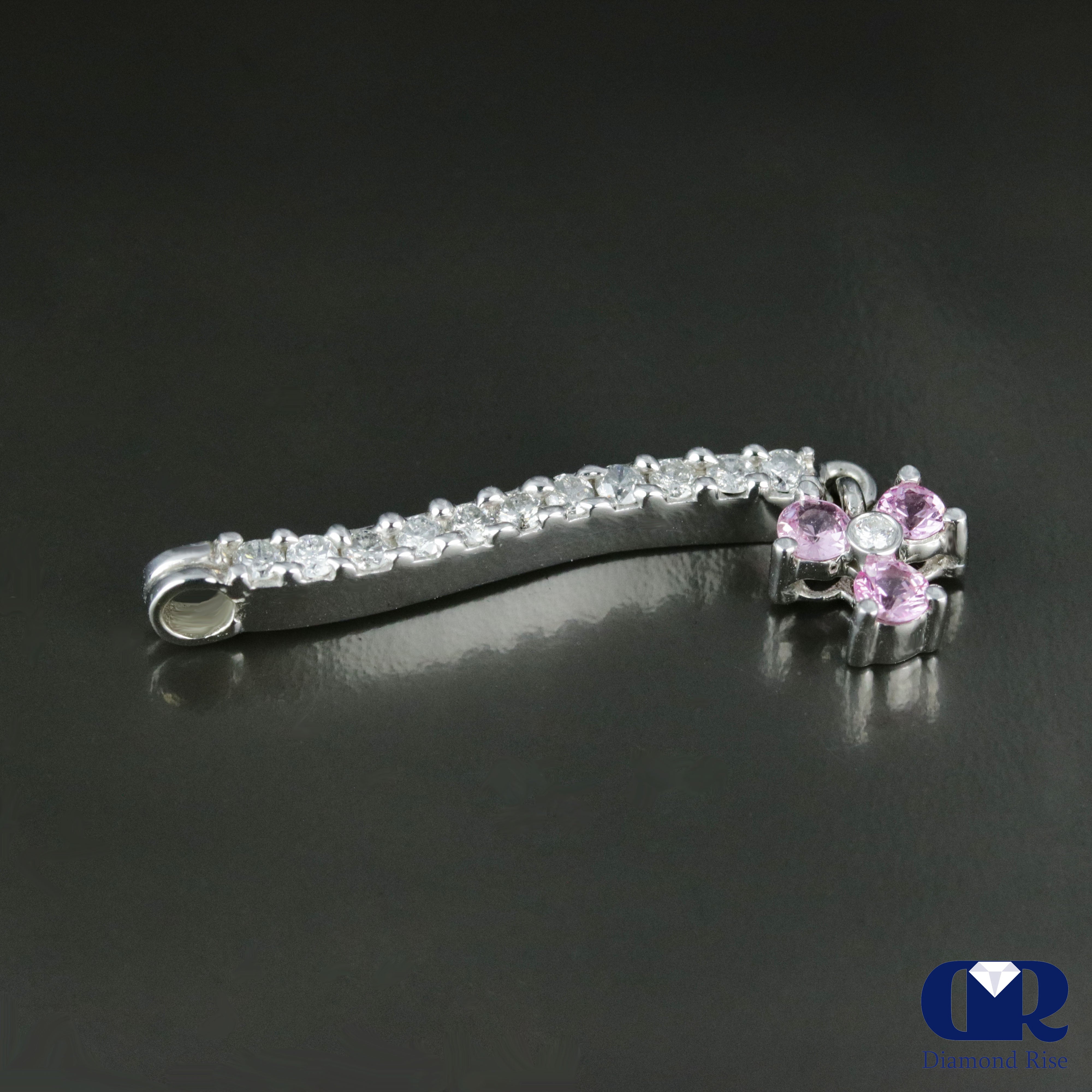 Large Heart Shaped Diamond & Pink Sapphire Pendant In 14K White Gold - Dia  Rise Inc.