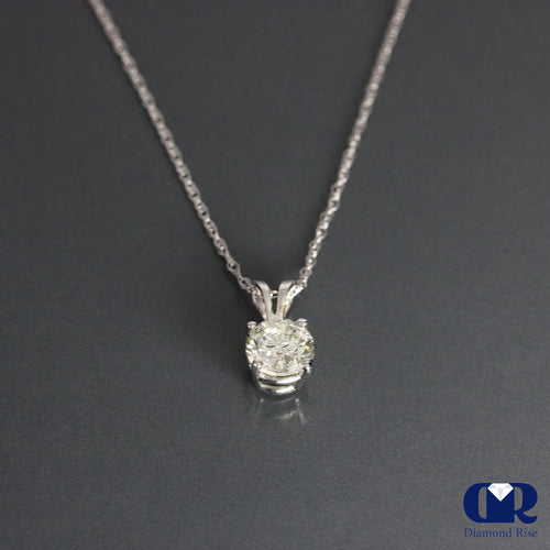 0.75 Ct Round Cut Diamond Pendant 14K White Gold With 16" Chain