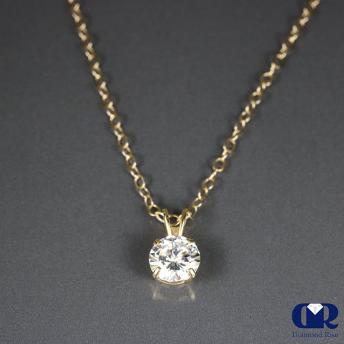 0.50 Ct Round Cut Diamond Solitaire Pendant Necklace 14K Gold With Chain