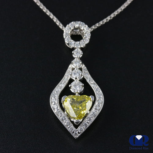 Women's Fancy Yellow Heart Shaped Diamond Pendant Necklace In 18K White Gold