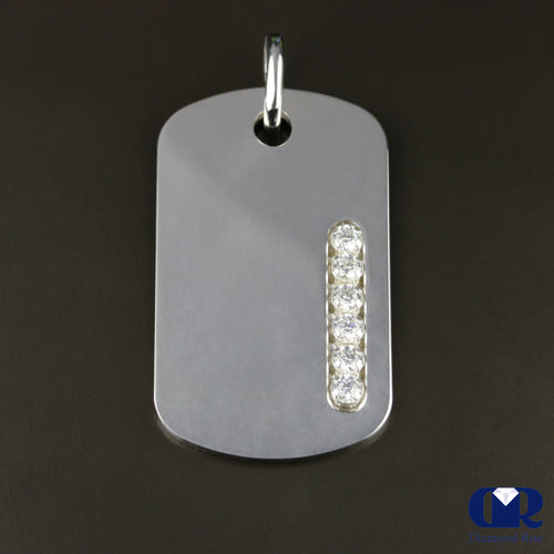 Men's Dog Tag Diamond Pendants In 14K White Gold