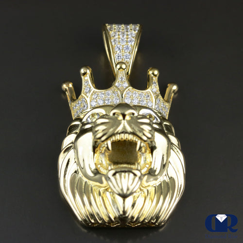Men's Diamond Lion Head Pendant In 14K Yellow Gold