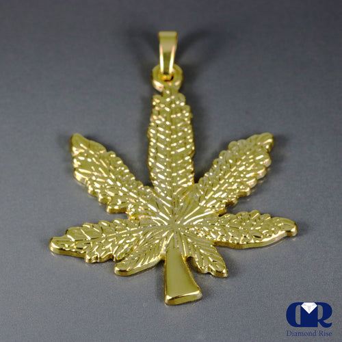 Solid 14K Yellow Gold leaf Pendant Necklace