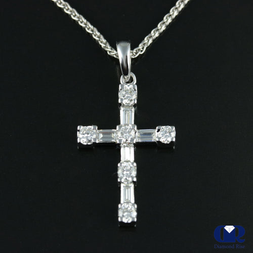 0.50 Ct Diamond Crosse Pendant Necklace 14K White Gold With Chain