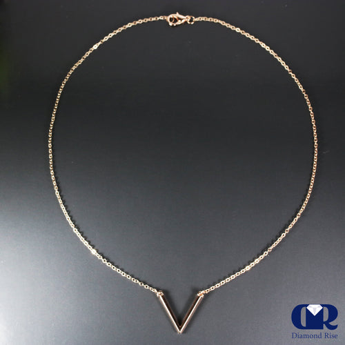 Solid 14K Gold V Shape Necklace 16"