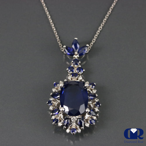 7.45 Ct Natural Oval Sapphire Pendant In 14K White Gold With 16" Chain