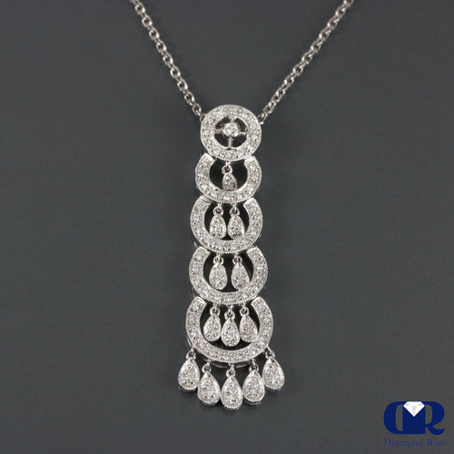 Round Cut Diamond 5 Loops Pendant In 18K White Gold With 16" Chain