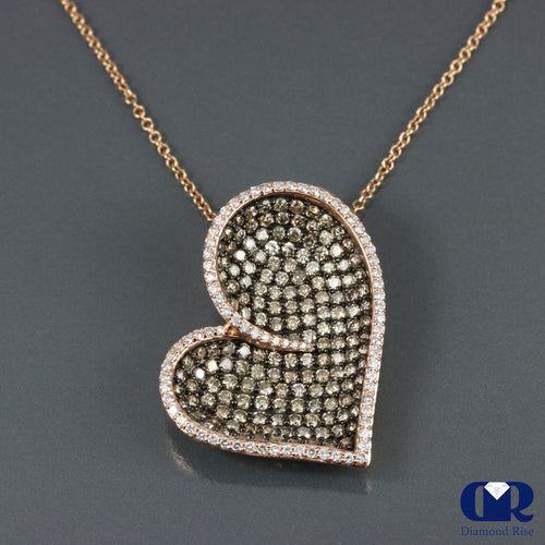 Diamond Unique Heart Shaped Pendant In 14K Rose Gold With 16" Chain