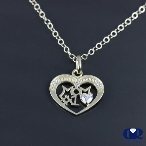 Diamond Mom #1 Design Pendant Necklace 14K Gold With Chain