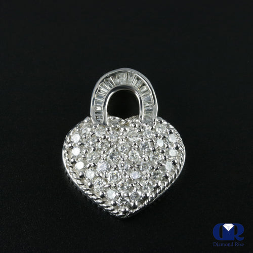 Women's Diamond Heart Shaped Basket Slide Pendant Necklace In 14K White Gold