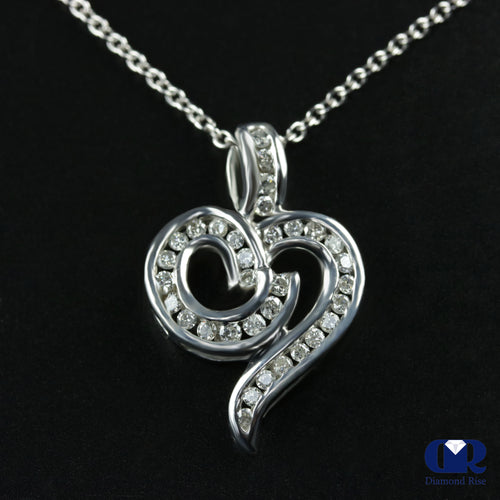 0.68 Ct Round Cut Diamond Heart Pendant Necklace 14K White Gold With 16" Chain