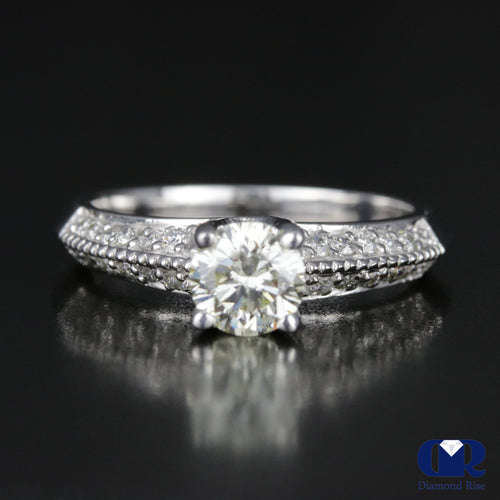 0.98 Carat Round Cut Diamond Engagement Ring In 14K White Gold