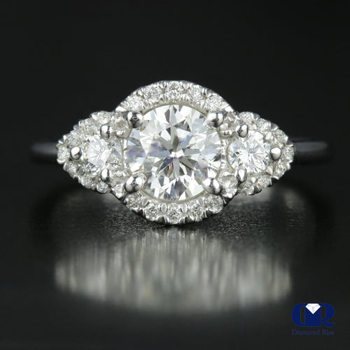 1.26 Carat Round Cut Diamond Halo Engagement Ring In Platinum