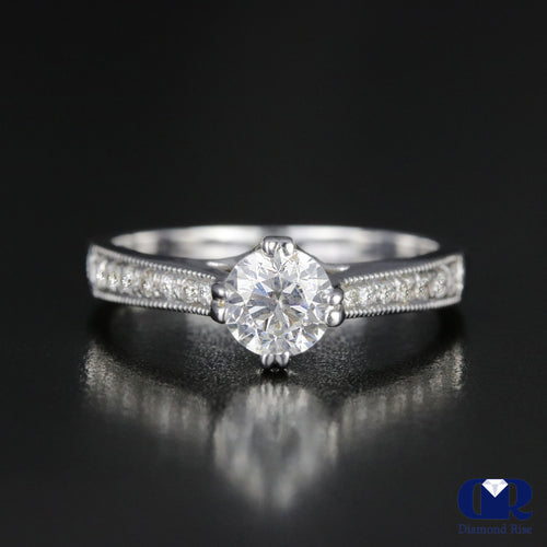 0.75 Carat Round Cut Diamond Engagement Ring In 14K White Gold