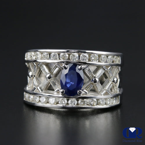 Women's Oval Sapphire & Diamond Cocktail Ring & Anniversary Ring In 14K White Gold