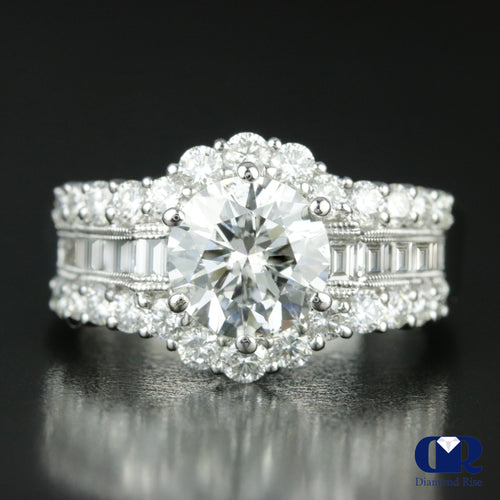 3.06 Carat Round Cut Diamond Engagement Ring In 18k White Gold