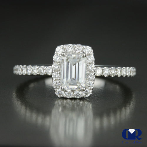 1.35 Carat Emerald Cut Diamond Eternity Engagement Ring In 18K White Gold