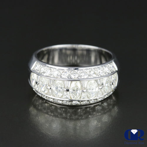 Women's Marquise Round & Baguette Diamond Wedding Anniversary Ring In 18K White Gold
