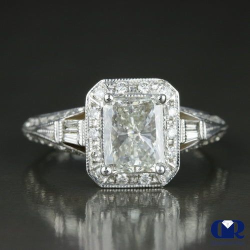 2.51 Carat Radiant Cut Diamond Halo Engagement Ring In 14K White Gold