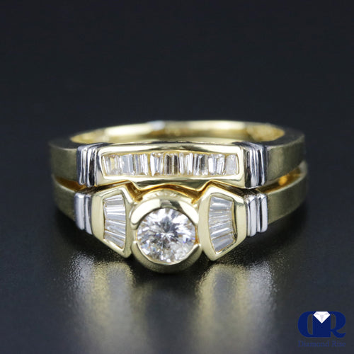 0.95 Carat Round Cut Diamond Engagement Ring Set In 14K Yellow Gold
