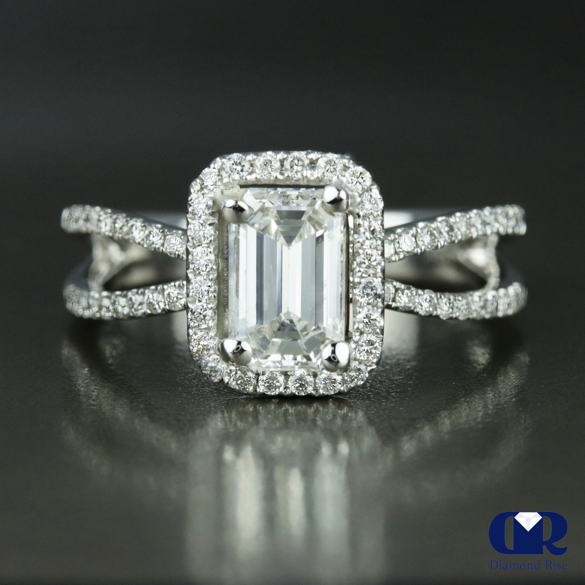 1.68 Carat Emerald Cut Diamond Engagement Ring In 18K White Gold ...