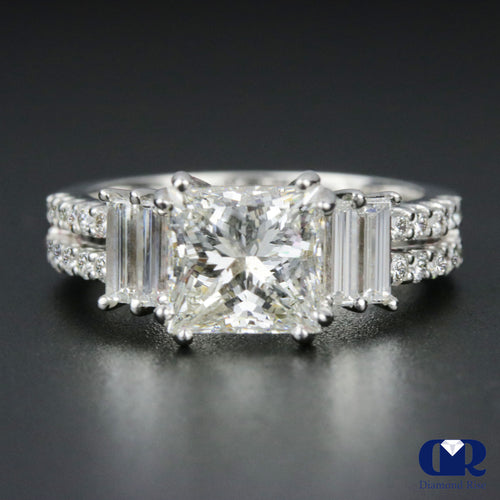 3.50 Carat Princess Cut Diamond Split Shank Engagement Ring In 18K White Gold