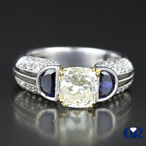 3.02 Carat Cushion Cut Diamond Engagement Ring In 18K White Gold