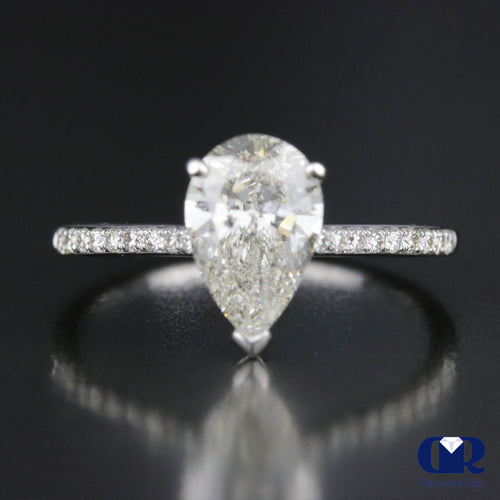 Natural 1.40 Carat Pear Cut Diamond Solitaire Engagement Ring 14K White Gold