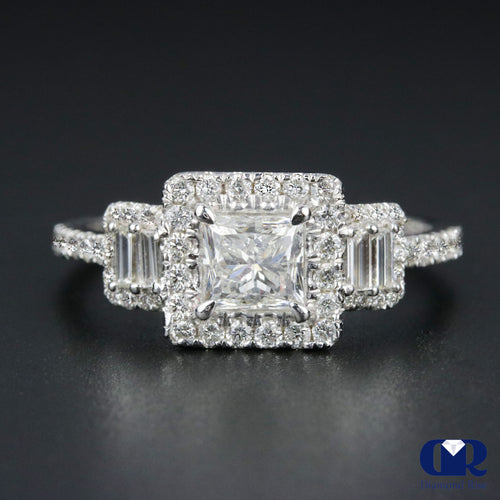 1.45 Carat Princess Cut Diamond Halo Engagement Ring In Platinum