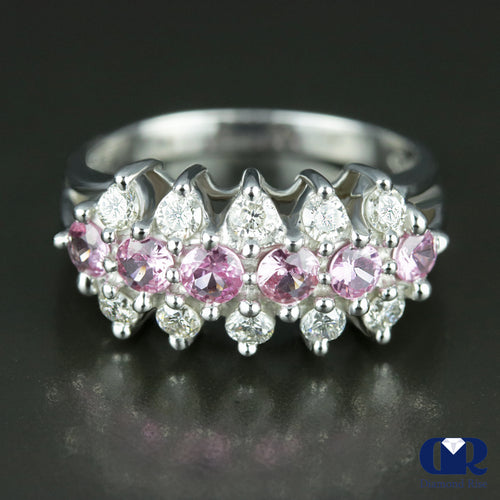 1.46 Carat Pink Sapphire & Diamond Wedding Band Anniversary Ring 14K White Gold